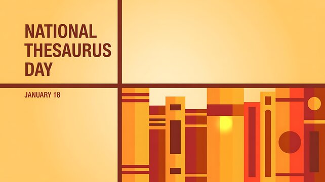 National Thesaurus Day Background with Abstract Bookshelf and Warm Library Colors