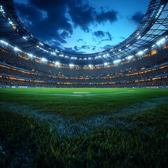 Illuminated Football Stadium with Packed Audience at Night soccer