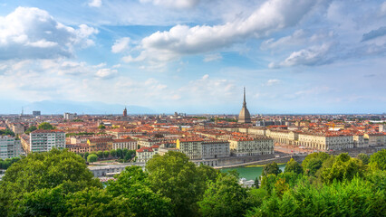 Fototapeta premium Turin Panoramic Cityscape with Mole Antonelliana from Monte dei Cappuccini