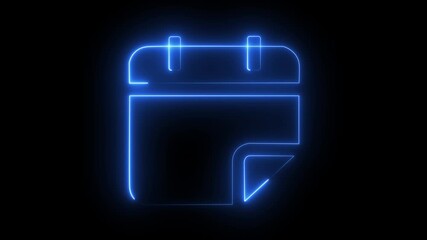 Glowing neon calendar logo icon animation. 4k video. glowing neon calendar icon with calendar and check mark animation black background.4k motion video .