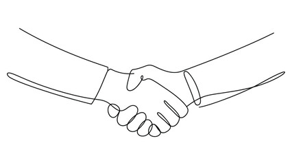 Minimal line art illustration of handshake representing agreement partnership trust cooperation and successful business deal isolated on white background © muhammad