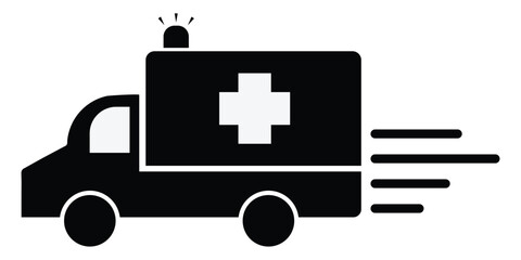 Ambulance vector in silhouette design. Emergency medical service web symbol graphic design. Ambulance symbol for medical service vehicle transport hospital. Vector illustration.