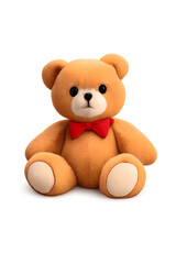 Obraz premium 3D cartoon-style illustration of a cute brown teddy bear with a red bow tie, sitting upright, ideal for children’s content, gifts, or playful decor themes. 