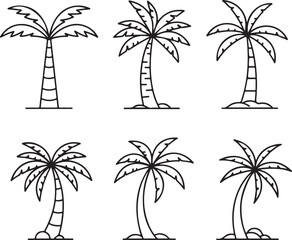 Simple outline palm tree icons collection for tropical and beach summer designs