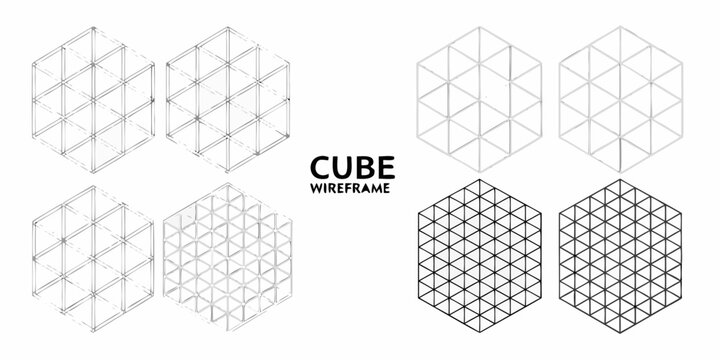 Isometric cube wireframe variations a geometric pattern design collection