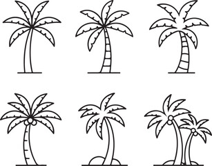 Variety of minimalist black outline palm tree illustrations representing tropical beauty
