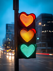 heart-shaped traffic lights, AI generated