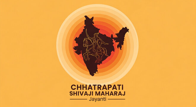 Happy Chhatrapati Shivaji Maharaj Jayanti Post and Banner Design. Shivaji Jayanti Celebration Background with Text and Maratha Empire map Vector