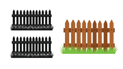 A visual comparison of black and brown picket fences with grass