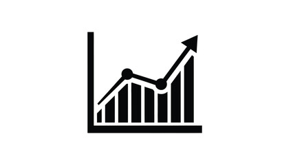Black and white illustration of a rising bar graph representing growth and success