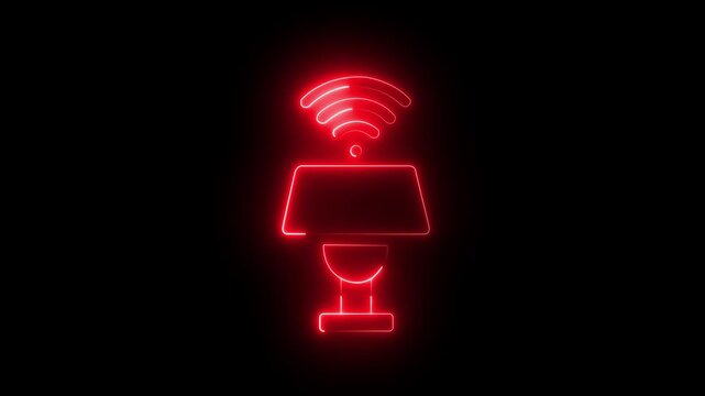 Glowing neon Stylized smart lamp with wireless connectivity on black background .4k motion video icon .