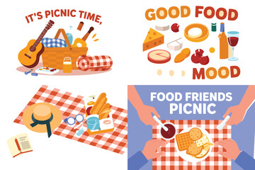 Fototapeta premium Joyful friends sharing delicious food and good times at a vibrant outdoor picnic.
