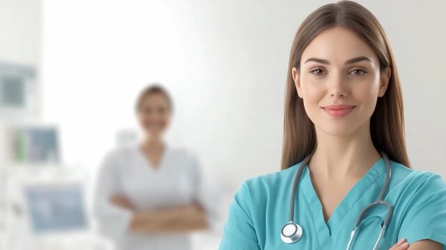 Hope and Health: A professional and compassionate nurse embodies healthcare excellence, projecting both empathy and expertise, a symbol of care in a medical setting.