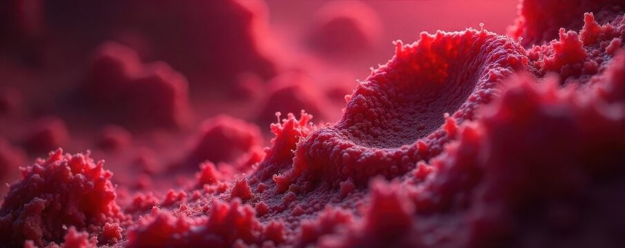Densely packed red blood cells, reduced plasma, medical illustration, blood film