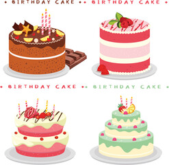 Colorful Birthday Cake Illustration Set