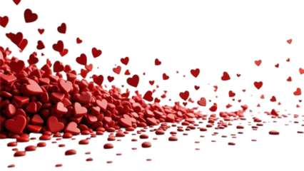 Pile of Red Hearts Flowing and Falling on White Background graphic design