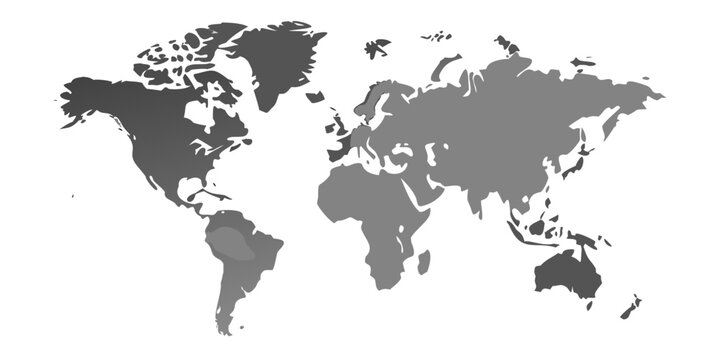 A grayscale world map illustration showing continents and oceans in silhouette