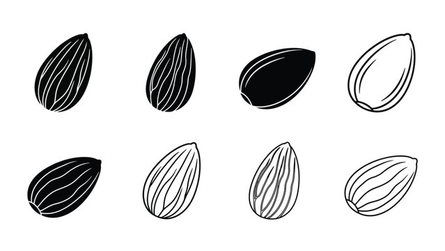 A collection of almond shapes in varying orientations and styles