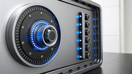 A sleek, modern safe with a high-tech keypad and illuminated features, designed for secure storage and protection of valuables.