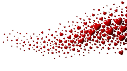 Swirling Wave of Red Hearts on White Background flowing