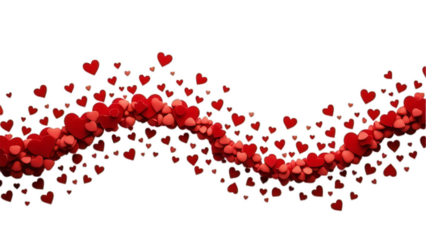Wavy garland of red hearts on a black background with transparent sections love valentine