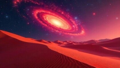 Crimson nebula swirls above a desolate, red sand dune , nebula, nature
