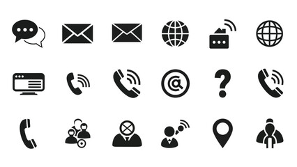 Various communication and contact icons displayed in a simple black and white style