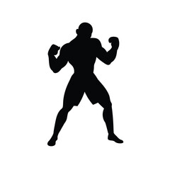Naklejka premium Boxing man silhouette isolated on white background flat design vector illustration with copy space