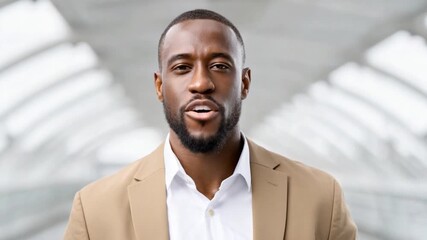 Confident Professional Portrait: A distinguished business professional exudes confidence, his gaze direct and compelling, set against a blurred background emphasizing his presence.