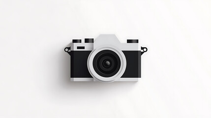 Monochromatic camera illustration against a crisp, white background. Its minimalist design showcases a blend of simplicity and classic photographic appeal. A timeless aesthetic.