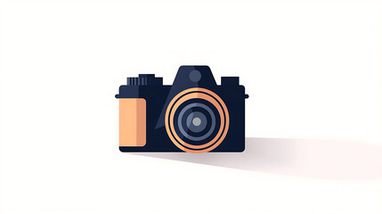 A stylized, flat vector illustration of a compact film camera against a white background. It features a concentric lens and a blocky design with simple shapes and shadows.