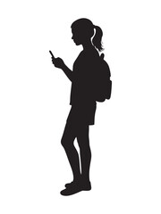 silhouette of a girl playing with a smartphone against a white background