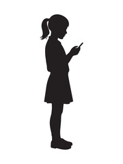 silhouette of a girl playing with a smartphone against a white background