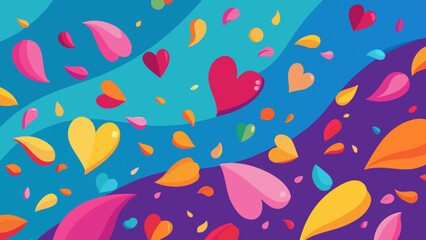 Colorful hearts floating in a dreamy sky