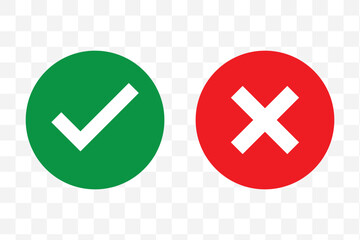Obraz premium Green check mark and red cross symbols for yes no correct incorrect choices approval rejection vector