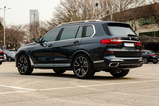 March 7, 2022, Seoul, South Korea - A BMW X7 40d luxury SUV parked in an outdoor parking lot.