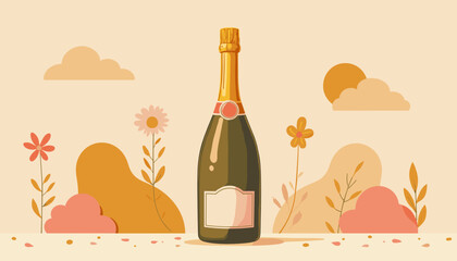 Champagne bottle with label space on a stylized background
