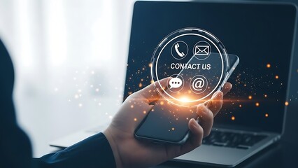 Seamless customer service and digital communication through contact us icons on smartphone