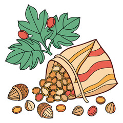 set of autumn leaves and fruits