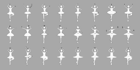 A collection of minimalist ballerina silhouettes in various graceful dance poses © Tarun