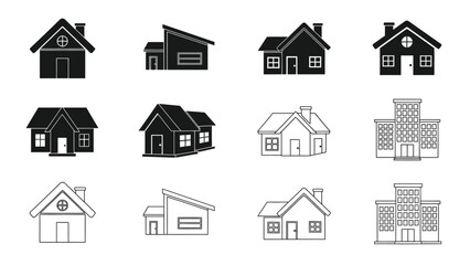 Fototapeta premium Collection of simple black and white house icons in various styles