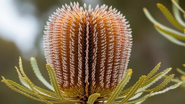 Intricate Texture of a Banksia Flower Head in Macro Detail