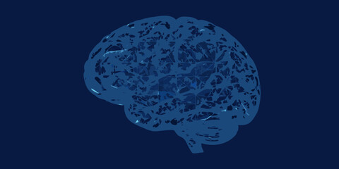 An artistic rendering of a human brain against a dark blue background