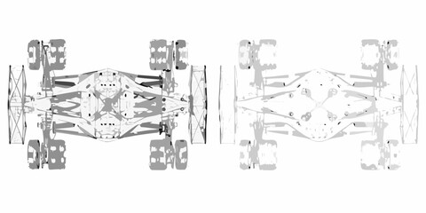 Obraz premium Detailed technical drawing of an all terrain vehicle chassis and suspension system
