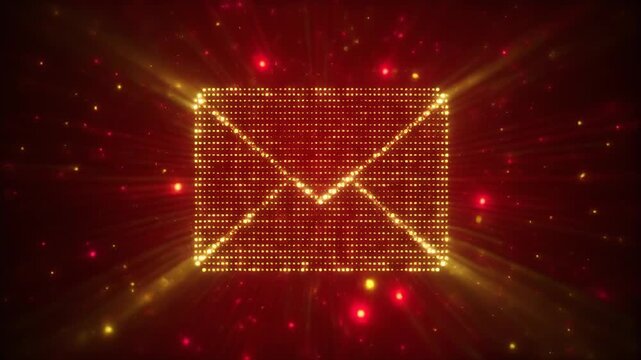 Abstract Red Background with Golden Shimmering Particles and Subtle Bokeh Lights