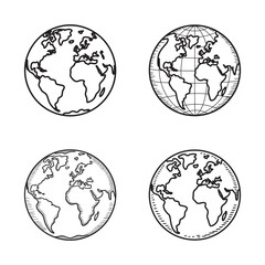 Obraz premium Four hand-drawn illustrations of the planet earth