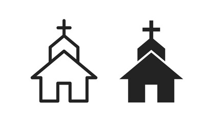 Church icon set. Chapel catholic and cross vector symbol. Spiritual edifice icon. Christian church house icon. Religious building icon. 