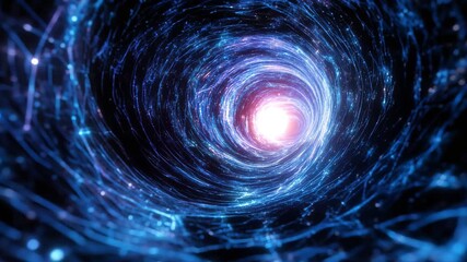 Vibrant blue and pink swirling tunnel of light and energy with sparkling particles 4k video