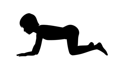 Simple silhouette of a child practicing yoga pose, playful calm and early wellness awareness concept.
