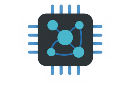 Cpu chip graphic with connected nodes and lines, representing ai, machine learning, and data processing on transparent background - Powered by Adobe